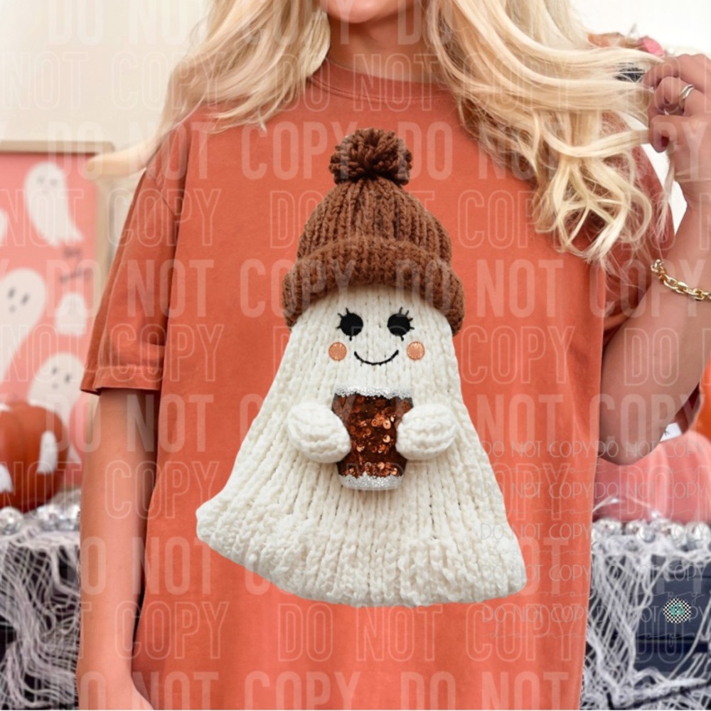 Cute Ghost Graphic Tee with Knit Hat